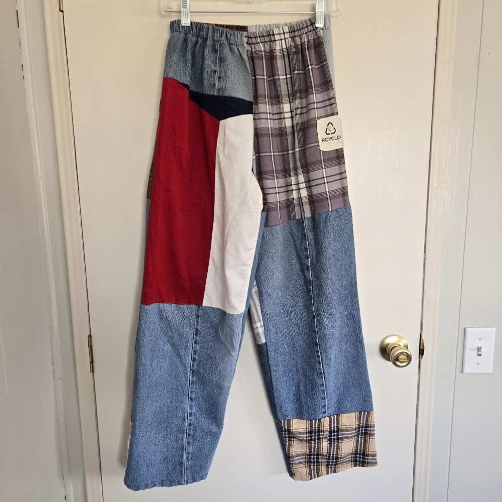 Recycled Jeans Women's L Multicolor Flannel Plaid Denim